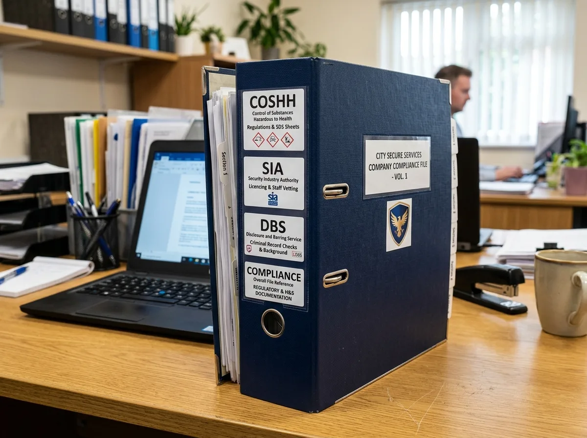 TUPE, COSHH, SIA and DBS compliance documents in a UK soft FM tender file. The four acronyms that disqualify the most bids when missed.