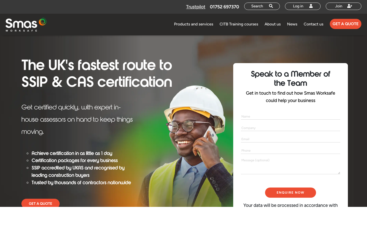 Homepage of SMAS Worksafe SSIP accreditation scheme (captured April 2026).