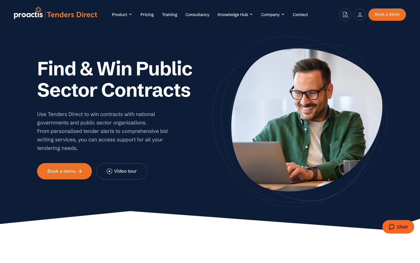 Homepage of Tenders Direct UK tender alerts platform (captured April 2026).